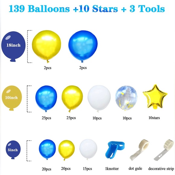 New - 142 pc Balloon Garland Arch Party Kit Metallic Blue and Gold Confetti - Picture 2 of 9